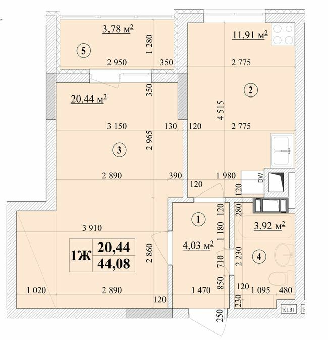 1-кімнатна 44.08 м² в ЖК Будинок на Волошина від 21 000 грн/м², Київ