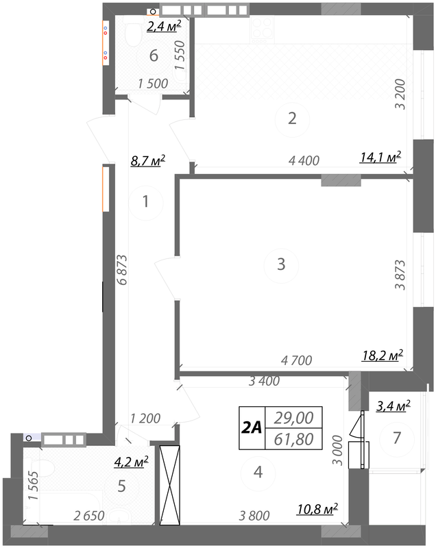 2-комнатная 61.8 м² в КД Podilsky от застройщика, Киев