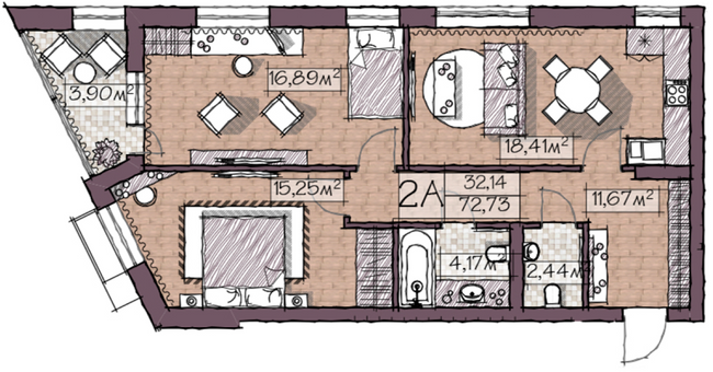 2-комнатная 72.23 м² в КД Concordia от 39 950 грн/м², Киев