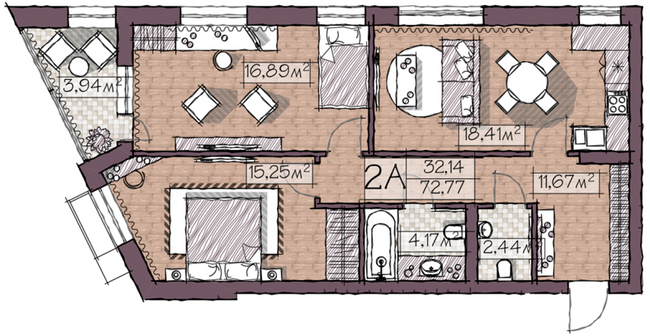 2-комнатная 72.77 м² в КД Concordia от 39 950 грн/м², Киев