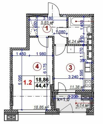 1-комнатная 44.47 м² в ЖК Ярославов Град от 58 190 грн/м², Киев