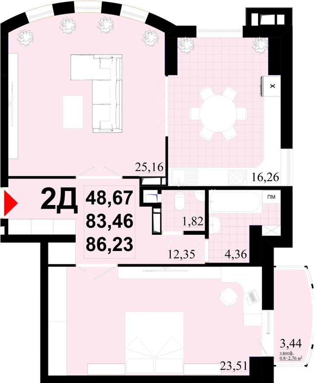 2-комнатная 86.23 м² в ЖК Златоуст от 39 000 грн/м², Киев