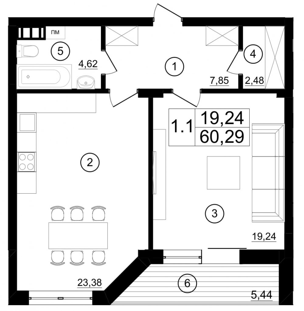 1-кімнатна 60.29 м² в КБ M29 від 99 800 грн/м², Київ