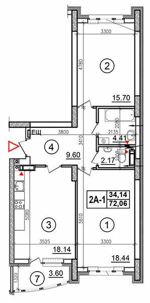 2-комнатная 72.06 м² в ЖК Эврика от застройщика, Киев