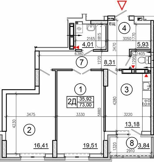 2-комнатная 73 м² в ЖК Эврика от застройщика, Киев