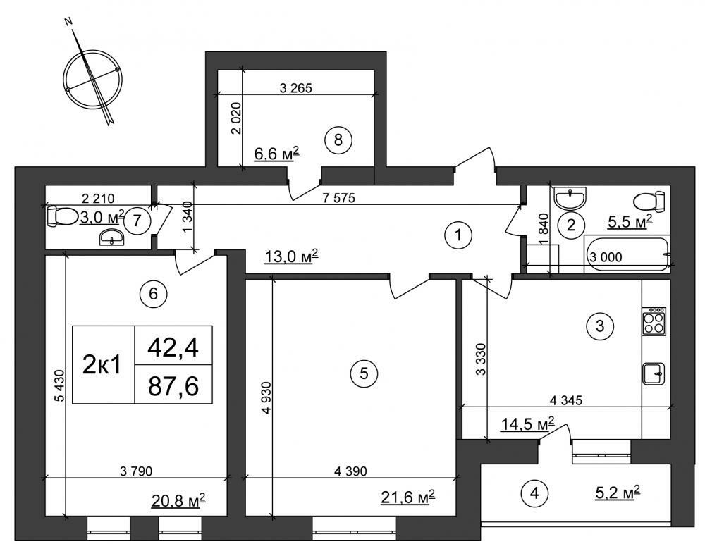 2-комнатная 87.6 м² в ЖК Сырецкий парк от 24 450 грн/м², Киев