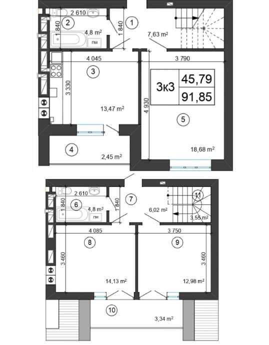 Двухуровневая 91.85 м² в ЖК Сырецкий парк от 28 250 грн/м², Киев