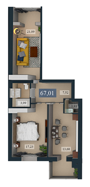 2-комнатная 67.1 м² в ЖК Галицкий Лев от 18 550 грн/м², Львов