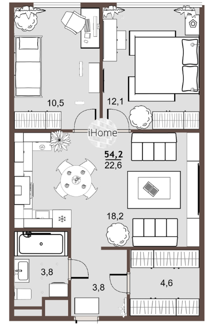 2-кімнатна 54.2 м² в ЖК iHome від 19 500 грн/м², с. Крюківщина