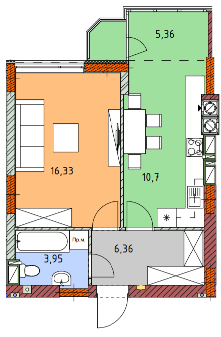 1-комнатная 42.75 м² в ЖК На Прорезной от застройщика, пгт Гостомель