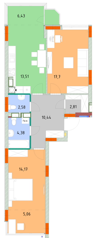 2-комнатная 77.07 м² в ЖК На Прорезной от 24 300 грн/м², пгт Гостомель