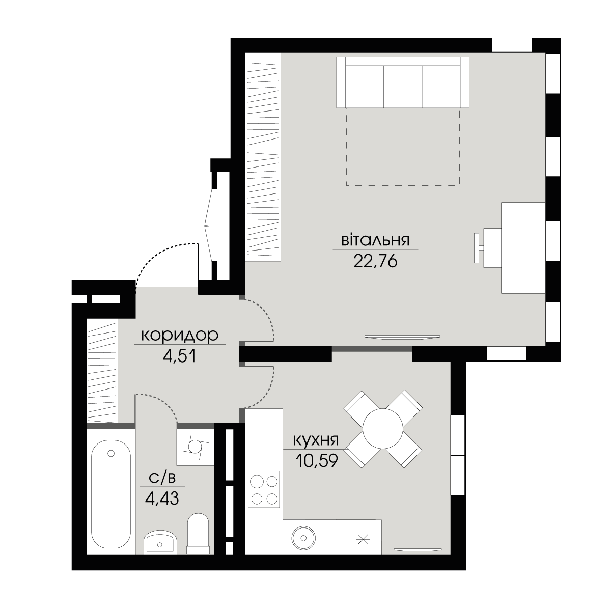 1-кімнатна 42.29 м² в ЖК Echo Park 2 від 35 000 грн/м², с. Петропавлівська Борщагівка