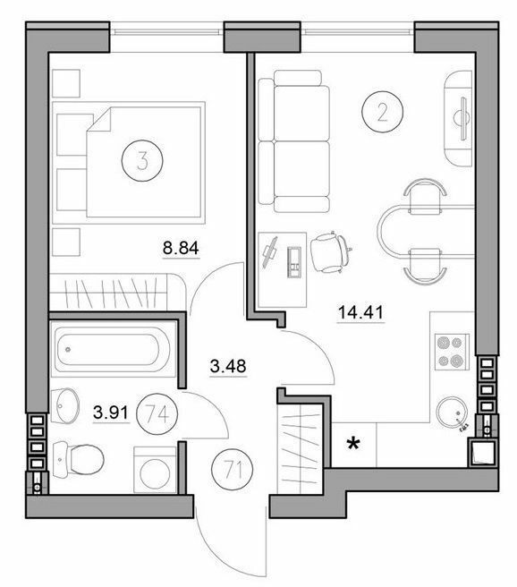 1-кімнатна 30.64 м² в ЖК Затишний (вул. Січова, 31) від 19 700 грн/м², с. Софіївська Борщагівка