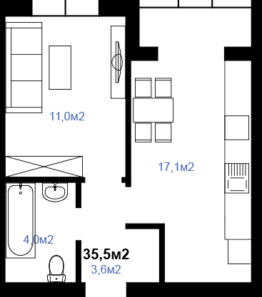 1-комнатная 35.5 м² в ЖК Амстердам от 13 000 грн/м², с. Белогородка