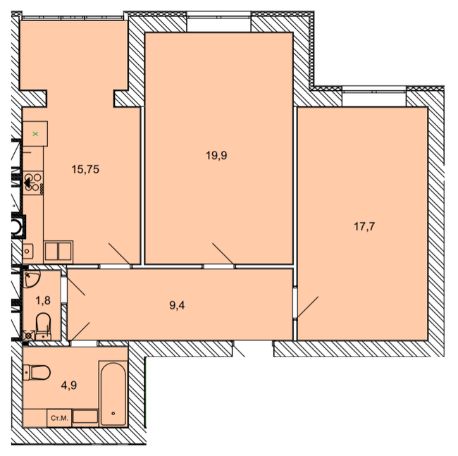 2-комнатная 69.45 м² в ЖК Найкращий квартал от 27 400 грн/м², г. Ирпень