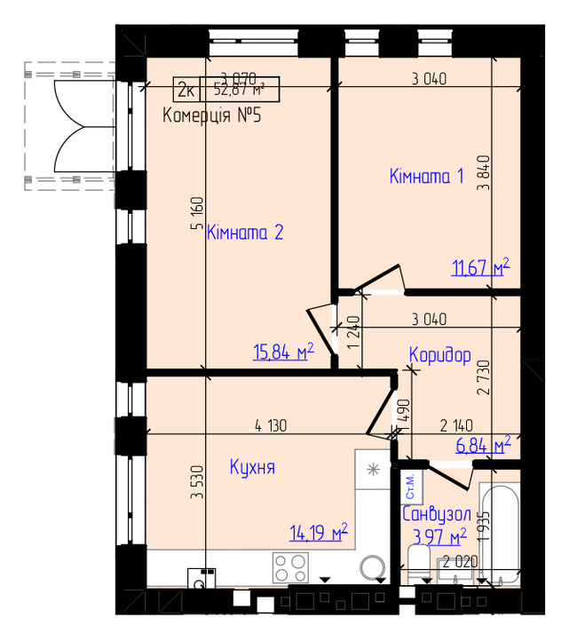 2-кімнатна 52.87 м² в ЖК Viking Home від 19 000 грн/м², м. Ірпінь