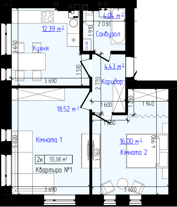 2-кімнатна 55.38 м² в ЖК Viking Home від 19 000 грн/м², м. Ірпінь