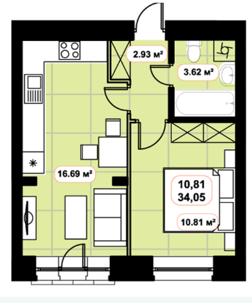 1-кімнатна 34.05 м² в ЖК Баск&Вілль від забудовника, м. Ірпінь