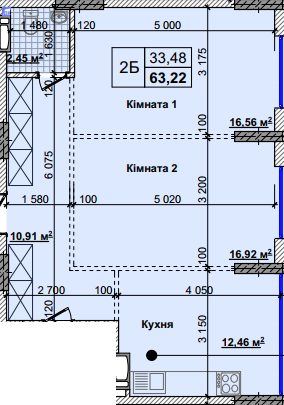 2-кімнатна 63.22 м² в ЖК Нові Теремки від 18 500 грн/м², с. Новосілки