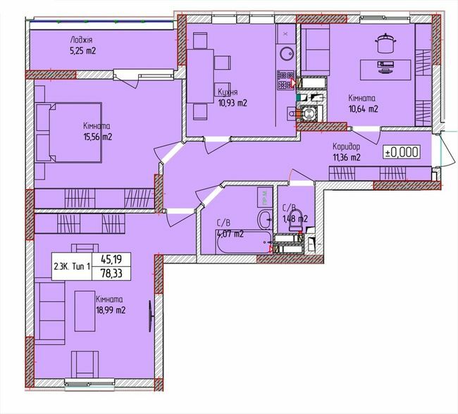 3-комнатная 78.33 м² в ЖК Пионерский квартал от 27 000 грн/м², г. Вишневое