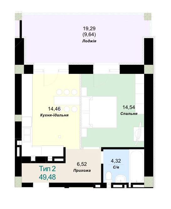 1-кімнатна 49.48 м² в ЖК Sky City від 21 000 грн/м², Ужгород