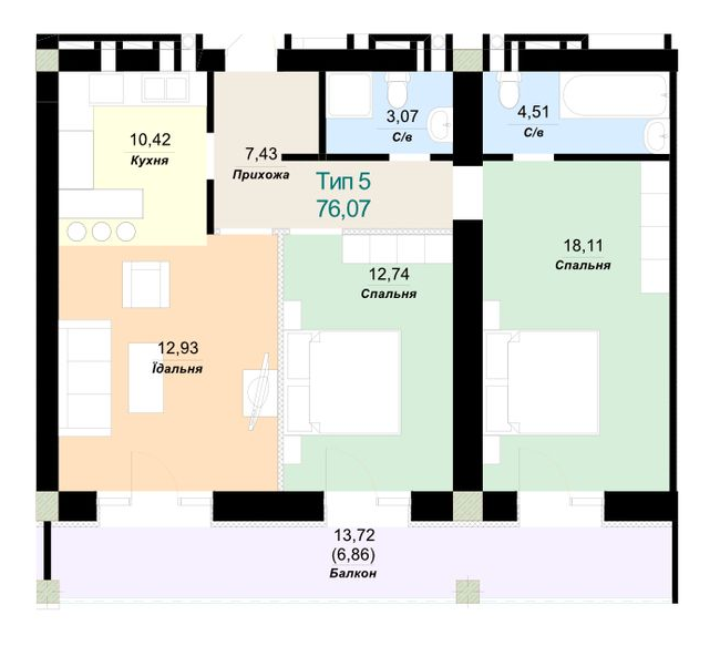 2-кімнатна 76.07 м² в ЖК Sky City від 24 750 грн/м², Ужгород