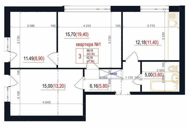 3-комнатная 66.15 м² в ЖК Family от 21 050 грн/м², с. Гатное