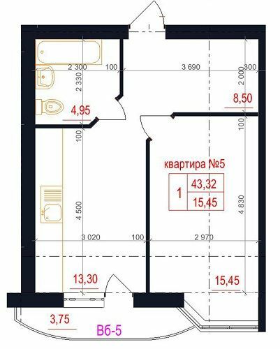 1-кімнатна 43.32 м² в ЖК Family від 26 300 грн/м², с. Гатне