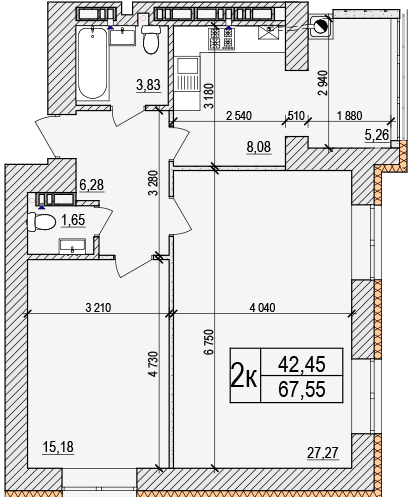 2-кімнатна 67.55 м² в ЖК AGAM від 27 000 грн/м², с. Крюківщина