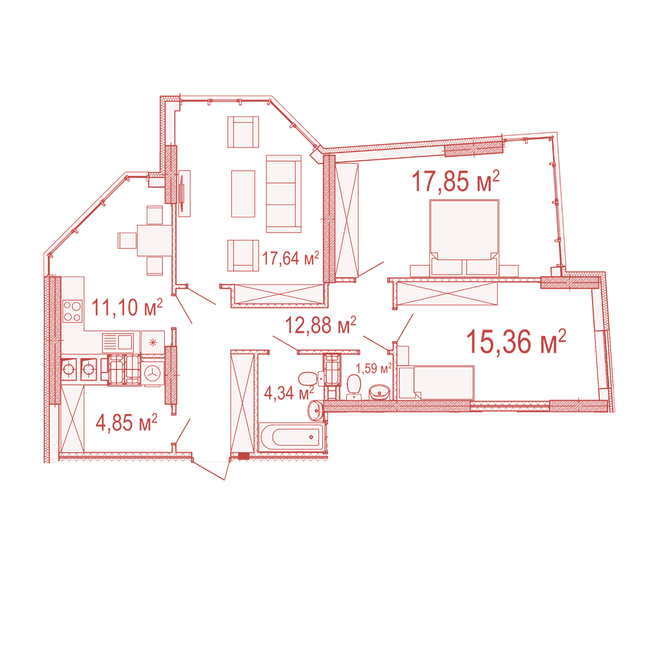 3-кімнатна 85.61 м² в ЖК Crystal Avenue від 21 500 грн/м², с. Петропавлівська Борщагівка