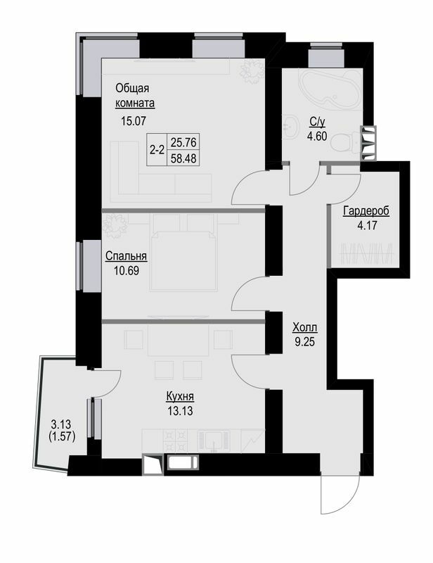 2-комнатная 58.48 м² в ЖК Уютный квартал от 20 000 грн/м², с. Софиевская Борщаговка