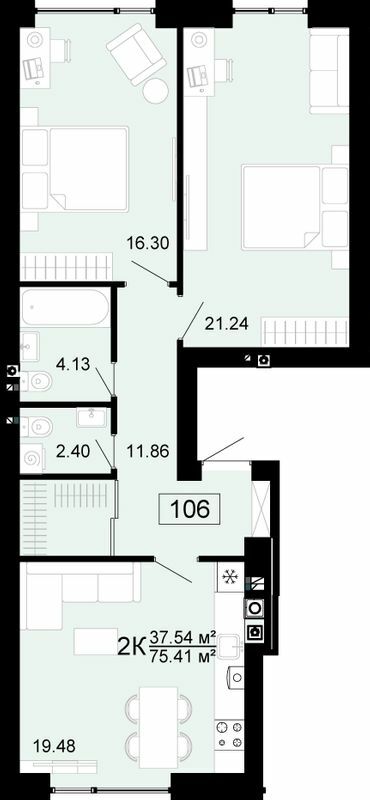 2-комнатная 75.41 м² в ЖК City Lake от 17 500 грн/м², с. Шевченково