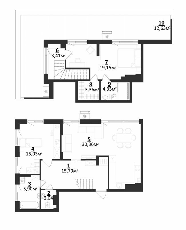 Двухуровневая 112.02 м² в ЖК Residence от застройщика, г. Мироновка