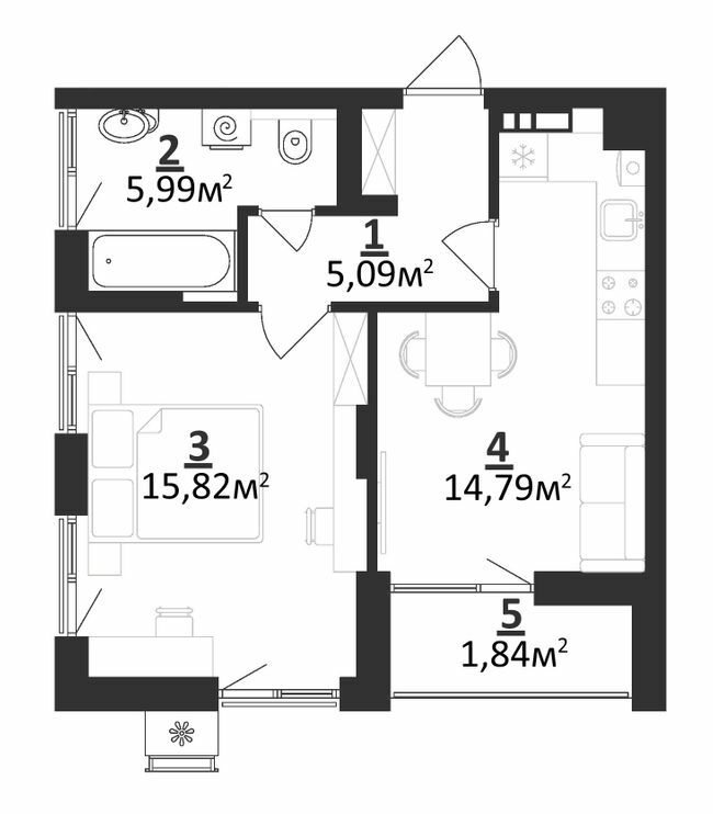 1-кімнатна 43.53 м² в ЖК Residence від 12 800 грн/м², м. Миронівка