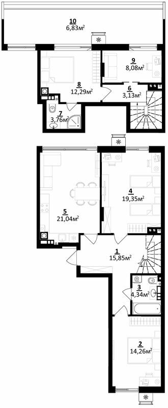 Двухуровневая 108.93 м² в ЖК Residence от застройщика, г. Мироновка