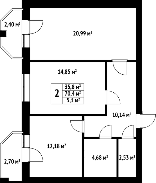 2-комнатная 70.74 м² в ЖК Волошковый от 18 750 грн/м², с. Софиевская Борщаговка