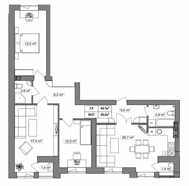 3-кімнатна 84.7 м² в ЖК Гудвіл від 23 000 грн/м², с. Хотів