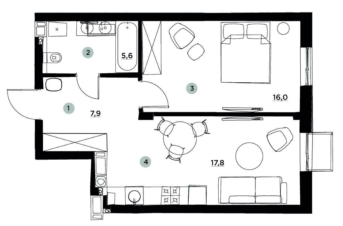 1-комнатная 47.3 м² в ЖК PARKTOWN от 18 500 грн/м², пгт Гостомель