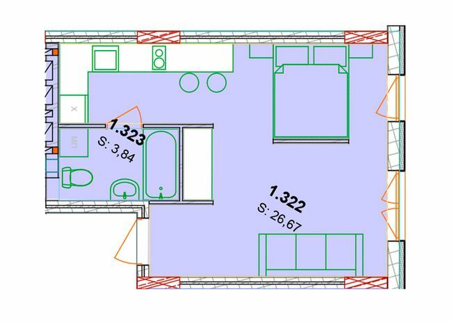 1-комнатная 30.51 м² в ЖК Сонячний квартал от 57 850 грн/м², с. Голубиное