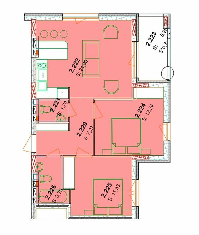 2-комнатная 63.49 м² в ЖК Сонячний квартал от 49 300 грн/м², с. Голубиное