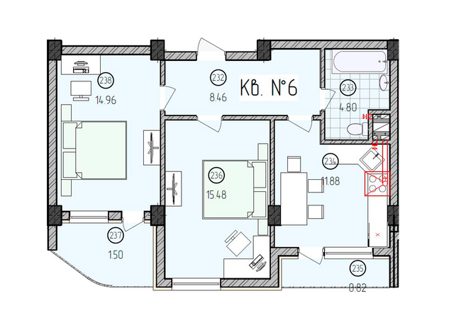 2-кімнатна 57.9 м² в ЖК Закарпатський від 18 350 грн/м², Ужгород