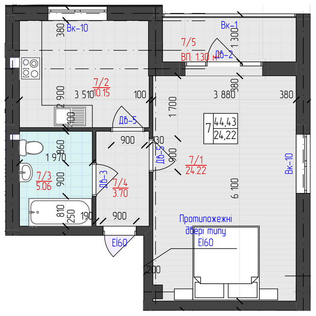 1-комнатная 44.43 м² в ЖК Университетский от 19 500 грн/м², Ужгород