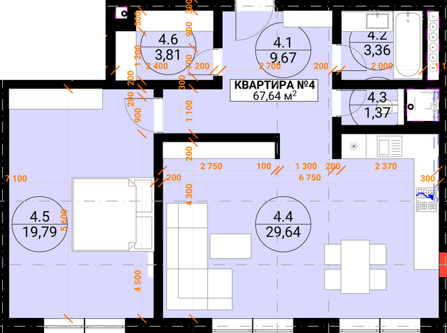 2-кімнатна 67.64 м² в ЖК Грот від 23 950 грн/м², Ужгород