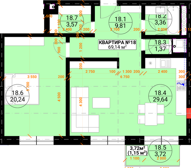 2-кімнатна 69.14 м² в ЖК Грот від 23 950 грн/м², Ужгород