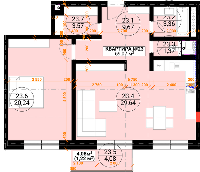 2-кімнатна 69.07 м² в ЖК Грот від 23 950 грн/м², Ужгород