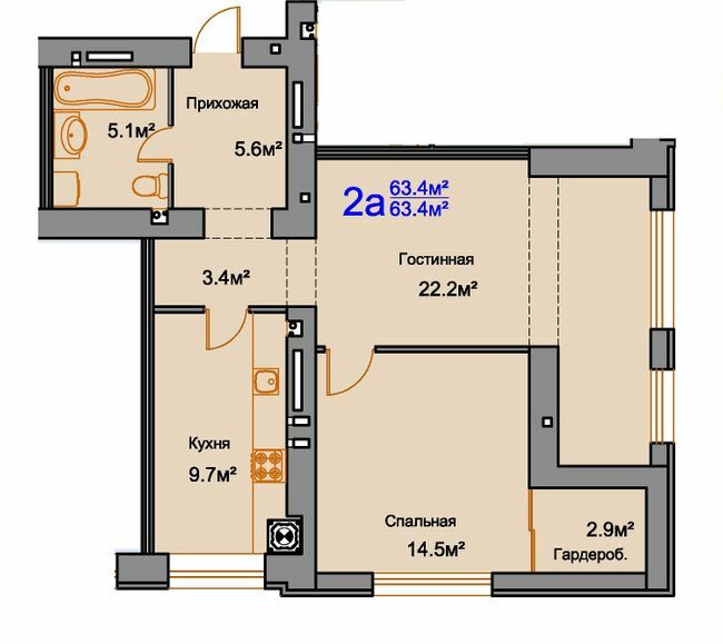 2-кімнатна 63.4 м² в ЖК Мирний від 17 050 грн/м², Миколаїв