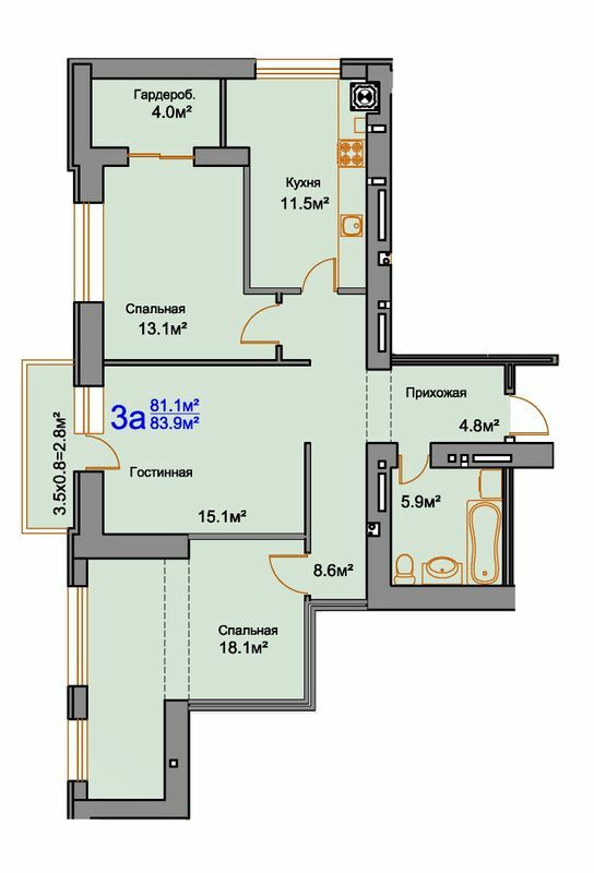 3-кімнатна 83.9 м² в ЖК Мирний від 16 000 грн/м², Миколаїв