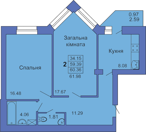 2-комнатная 60.36 м² в ЖК на пл. Павленковская, 3В от 18 000 грн/м², Полтава