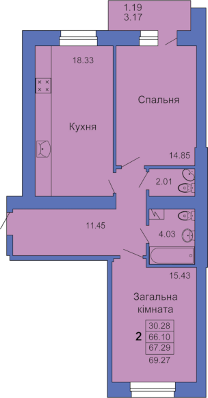 2-комнатная 69.27 м² в ЖК на пл. Павленковская, 3В от 24 000 грн/м², Полтава