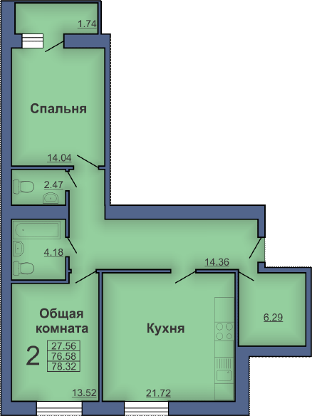 2-комнатная 78.32 м² в ЖК на ул. Мира, 18В от 17 500 грн/м², Полтава